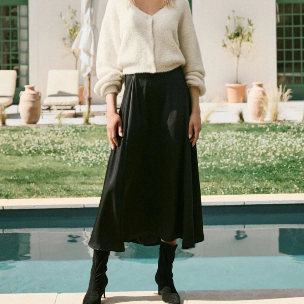 Black Satin Midi Skirt - Picture 3 of 3